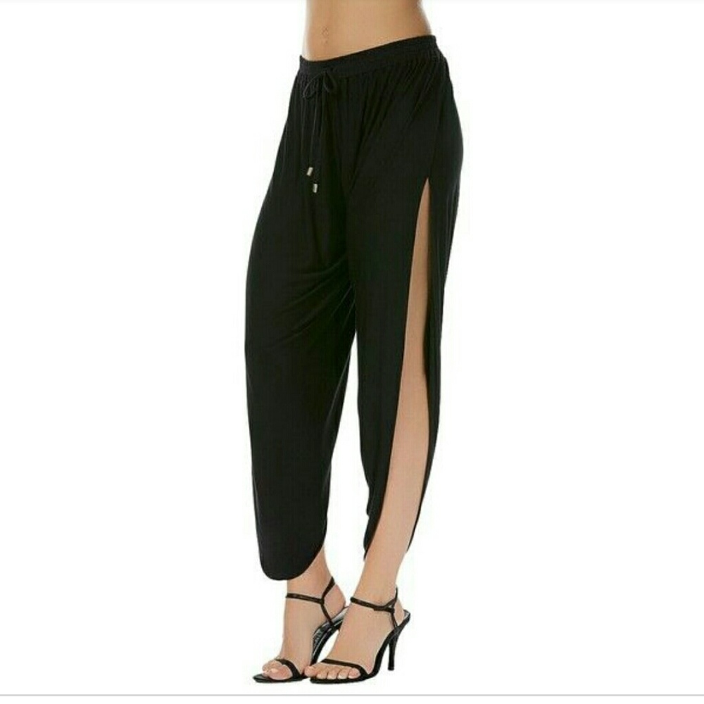 Laundry size S black split harem pants NWOT